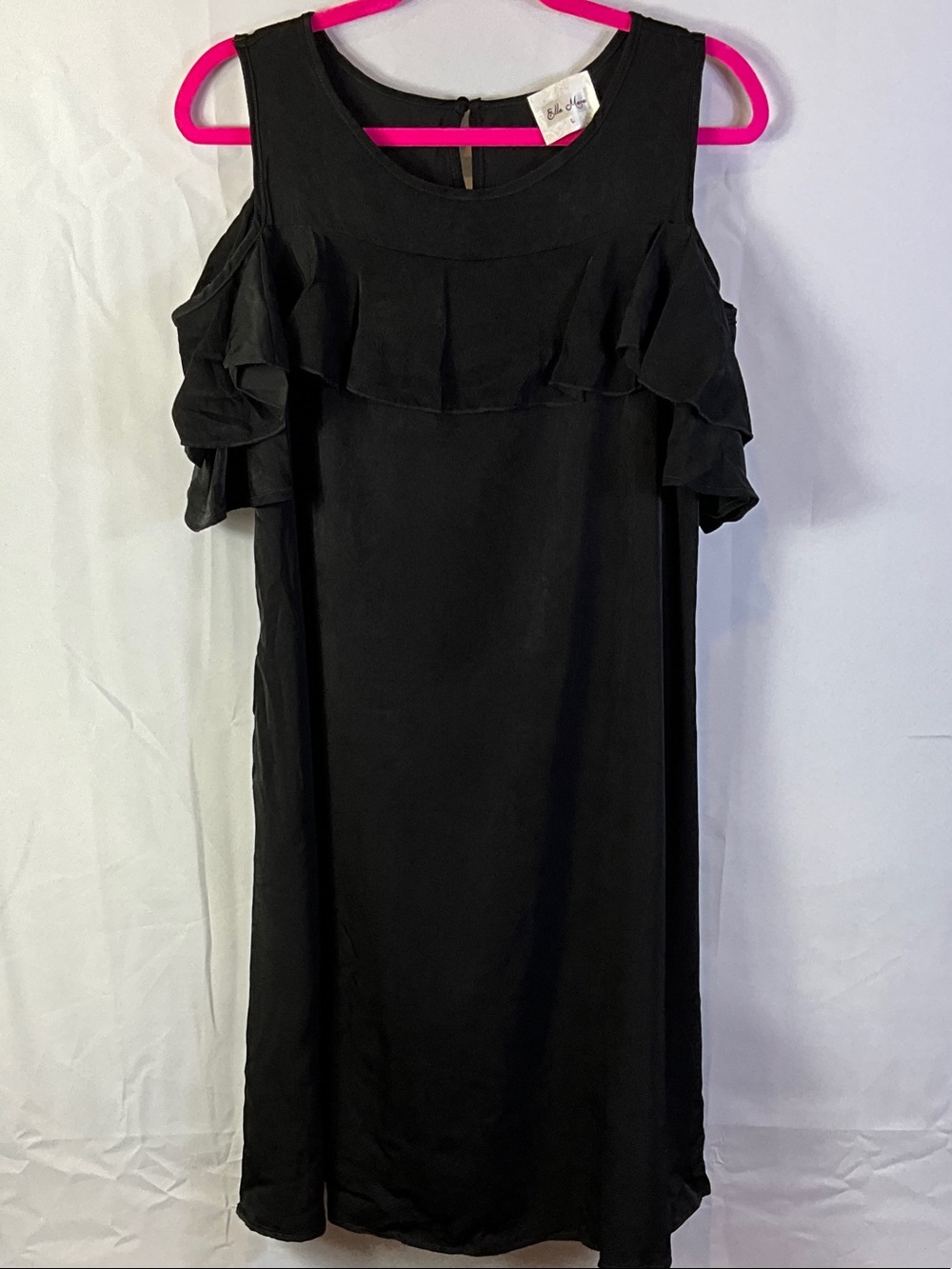 Anthropologie Ella Mara Black Cold-Shoulder Ruffle Midi Dress Size Large New